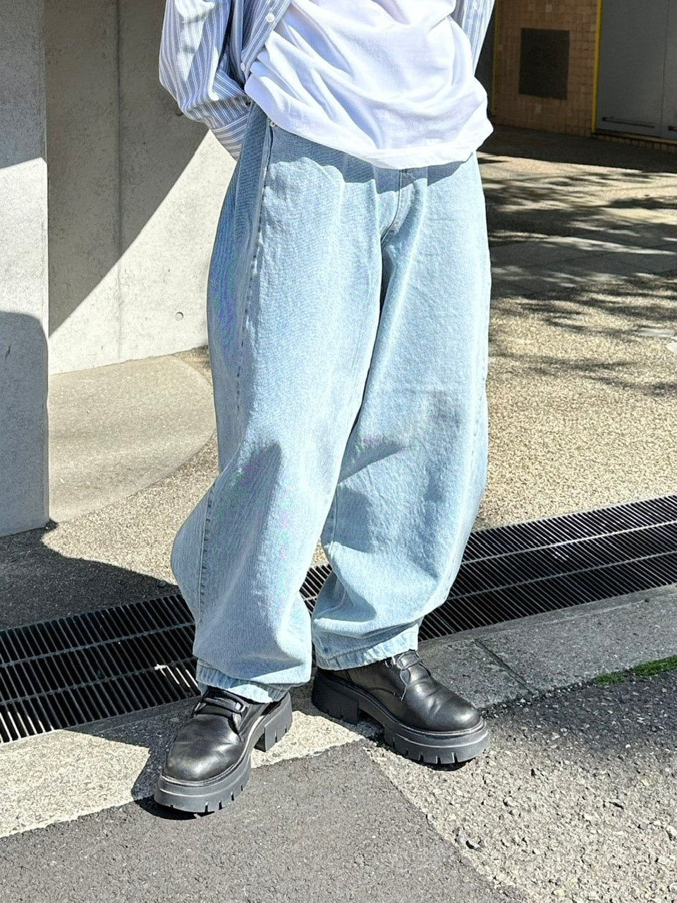 【Chikashitsu +】snap button denim pants (2color)