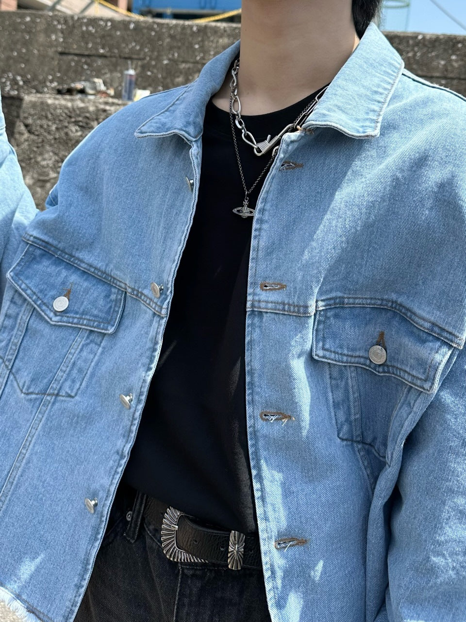 大阪店WEB限定受注制【Chikashitsu +】cutting cropped denim jacket (3color)