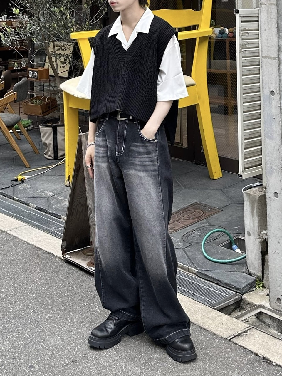大阪店WEB限定受注制【Chikashitsu +】cropped box vest (2color)