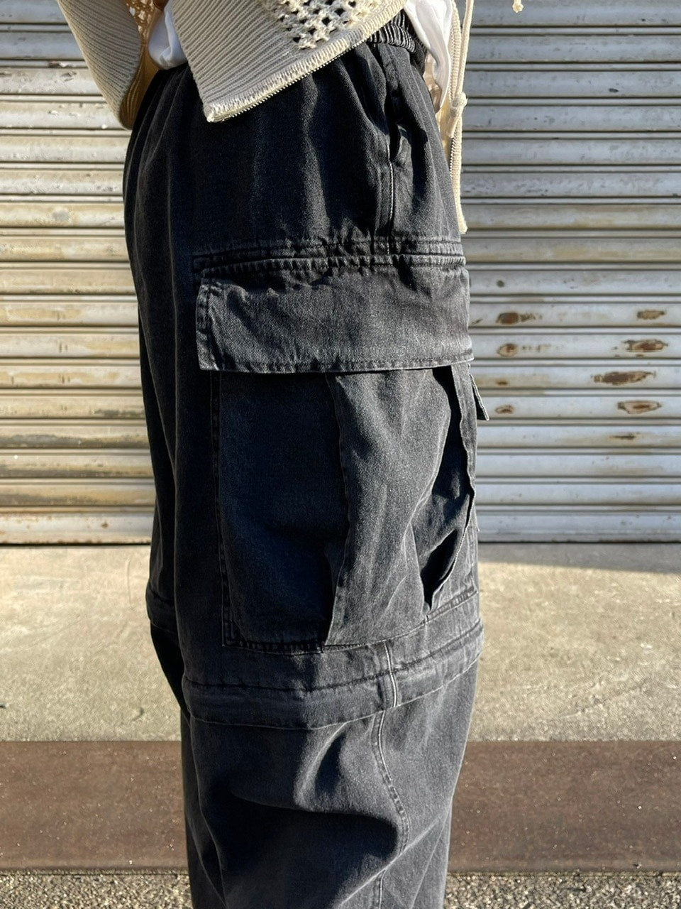 受注制【Chikashitsu +】2way heavy pocket denim cargo pants (2color)