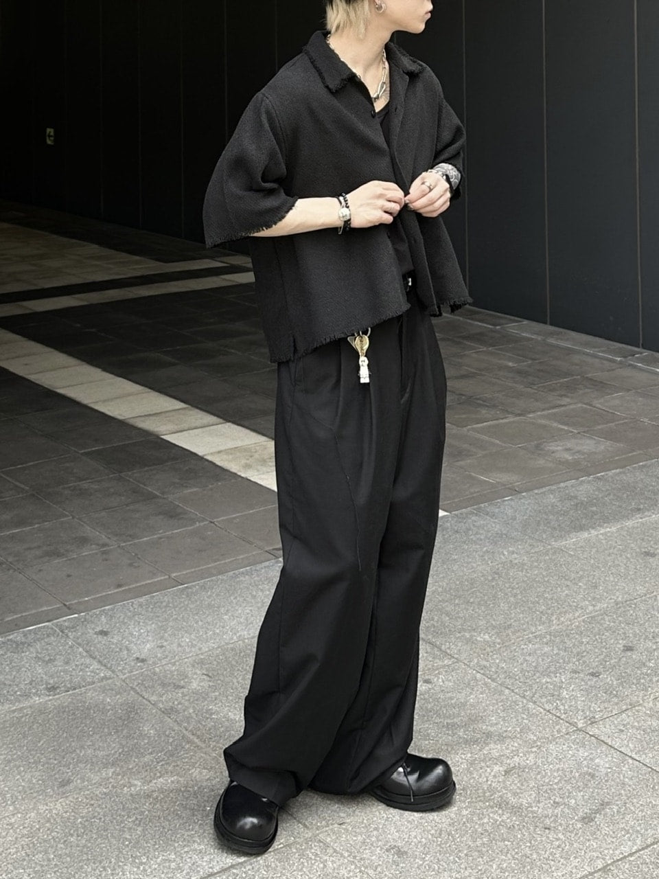 大阪店WEB限定受注制【Chikashitsu +】tweed cropped shirt (2color)