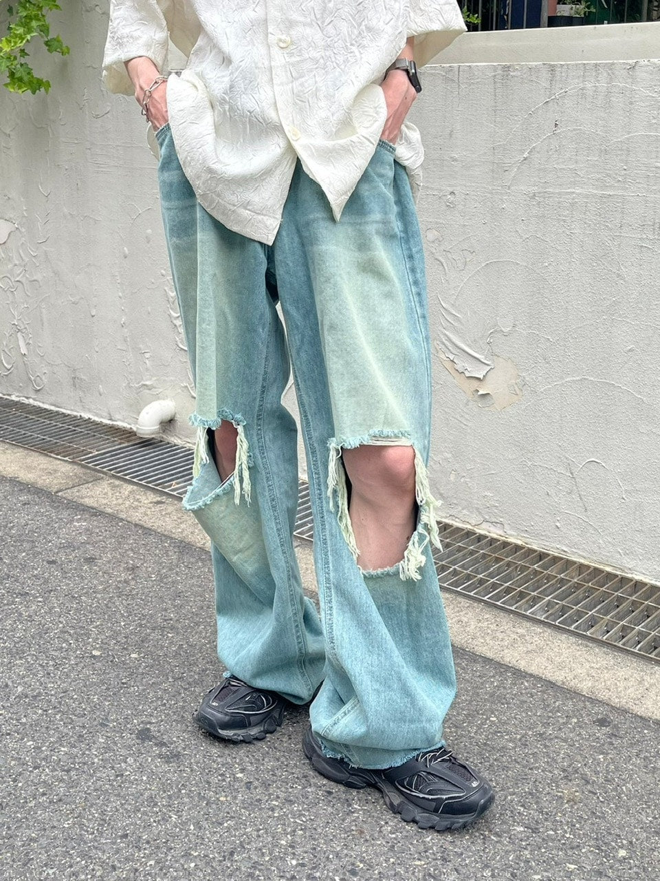 大阪店WEB限定【Chikashitsu +】vintage crash denim pants (2color)