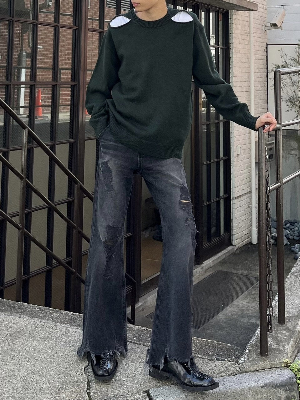 受注制【Chikashitsu +】shoulder slit knit (4color)