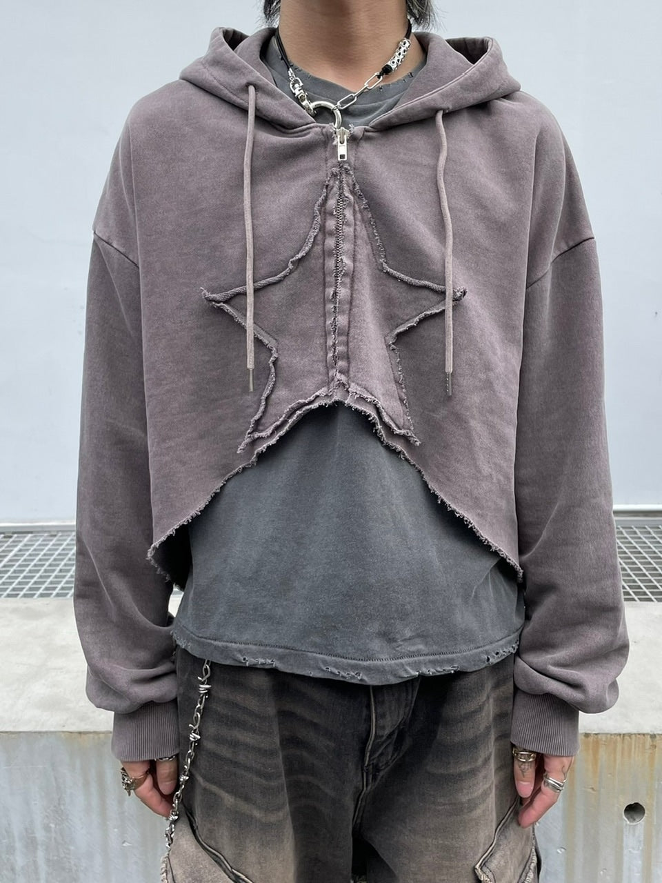 【Never mind the XU】star zip up crop hoodie (3color)