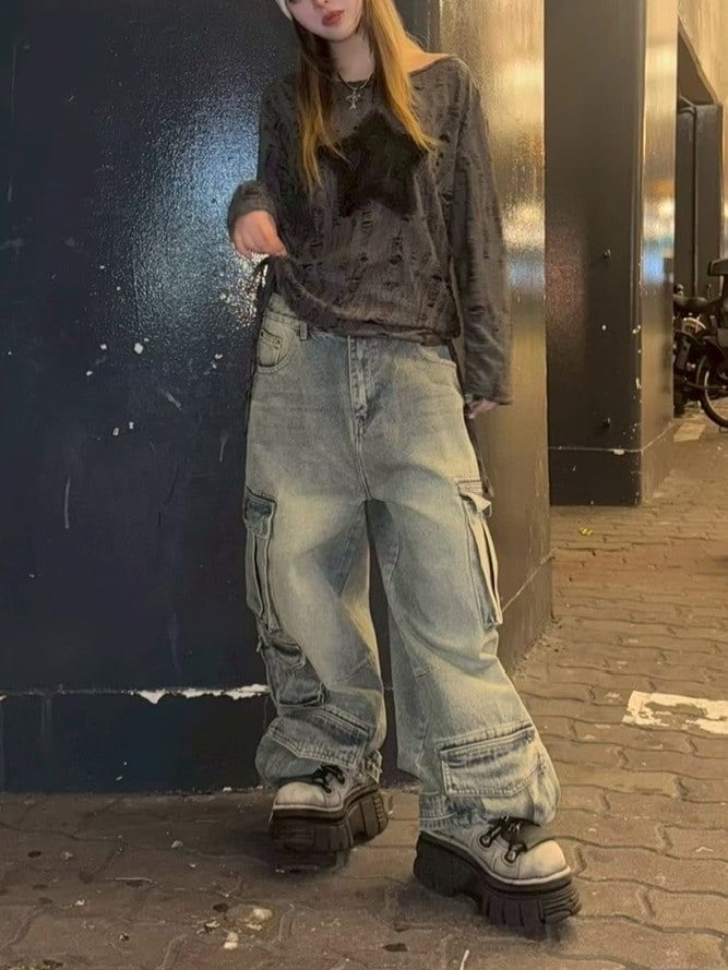 受注制【Never mind the XU】pocket cargo denim pants (2color) / 【ネバーマインドザエックスユー】ポケットカーゴワイドデニムパンツ