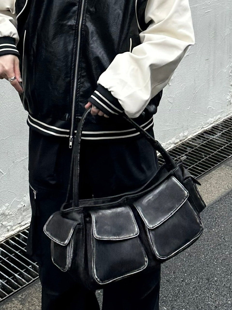 【Chikashitsu +】vintage leather hand bag (2color)