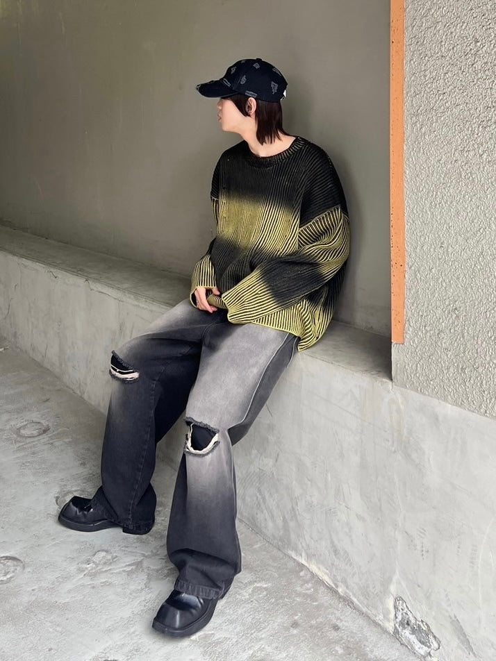 受注制【Chikashitsu +】bleach washing knit (3color) / 【チカシツプラス】ブリーチウォッシング長袖ニット