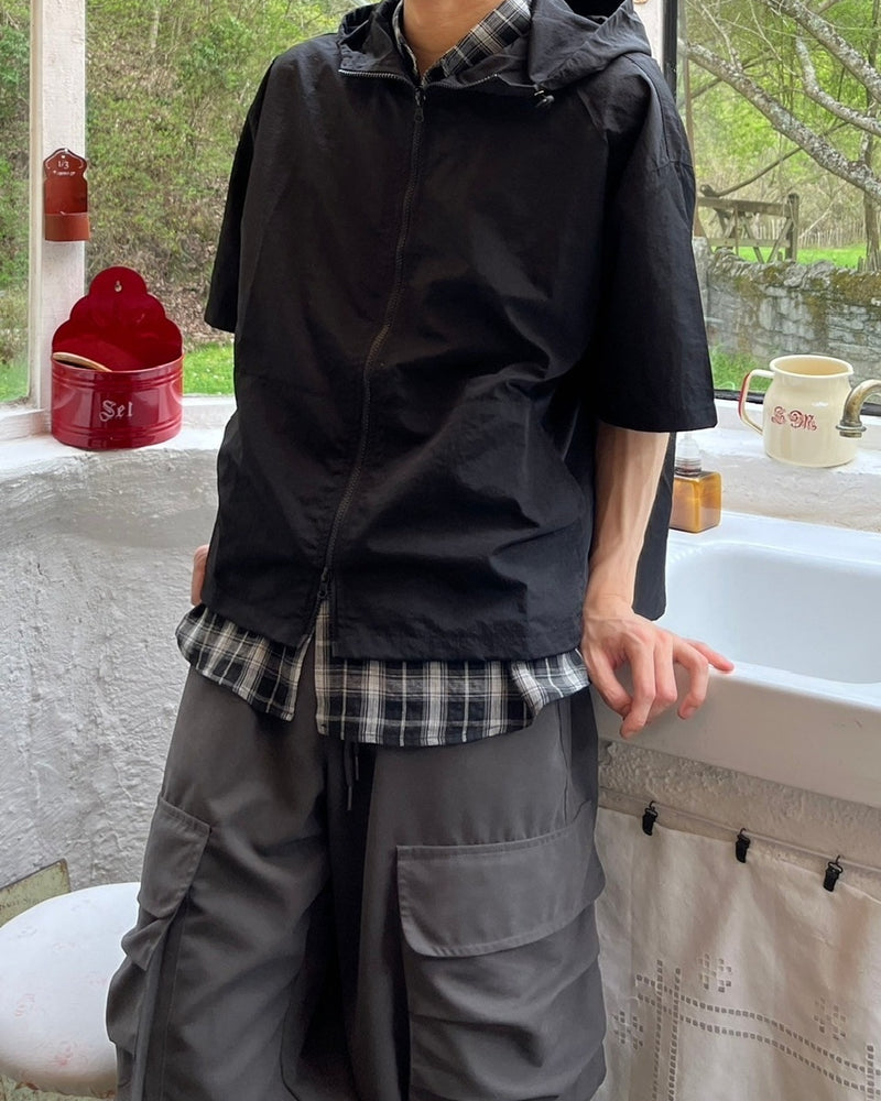 受注制【youll】half sleeve nylon hooded blouson (2color)