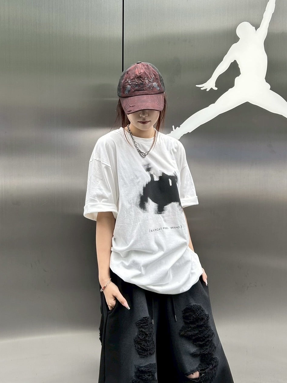 大阪店WEB限定【Chikashitsu +】oversized pixel cats t-shirt (2color)