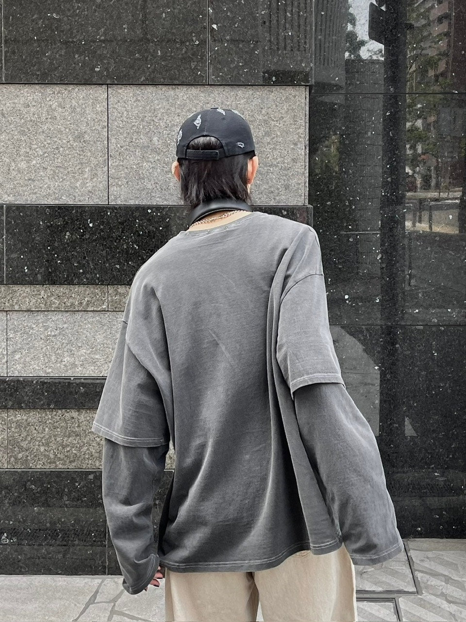 【Chikashitsu +】layered graphic long sleeve (2color) / 【チカシツプラス】レイヤードグラフィックプリント長袖Tシャツ