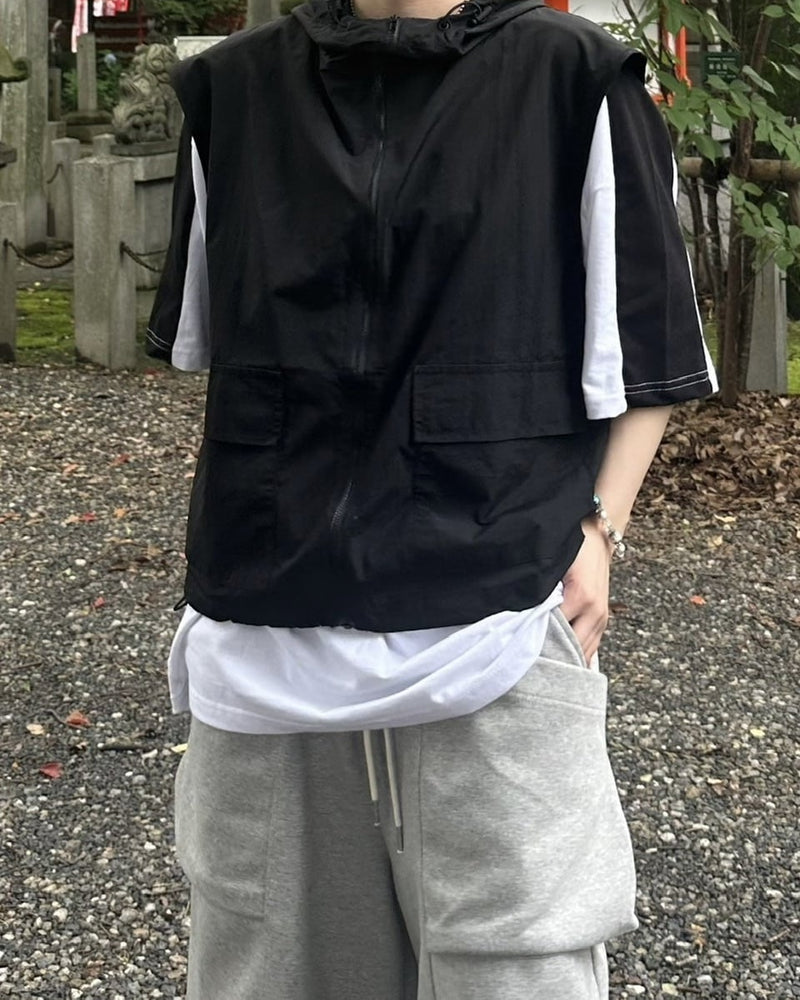 受注制【youll】nylon hooded vest (2color)