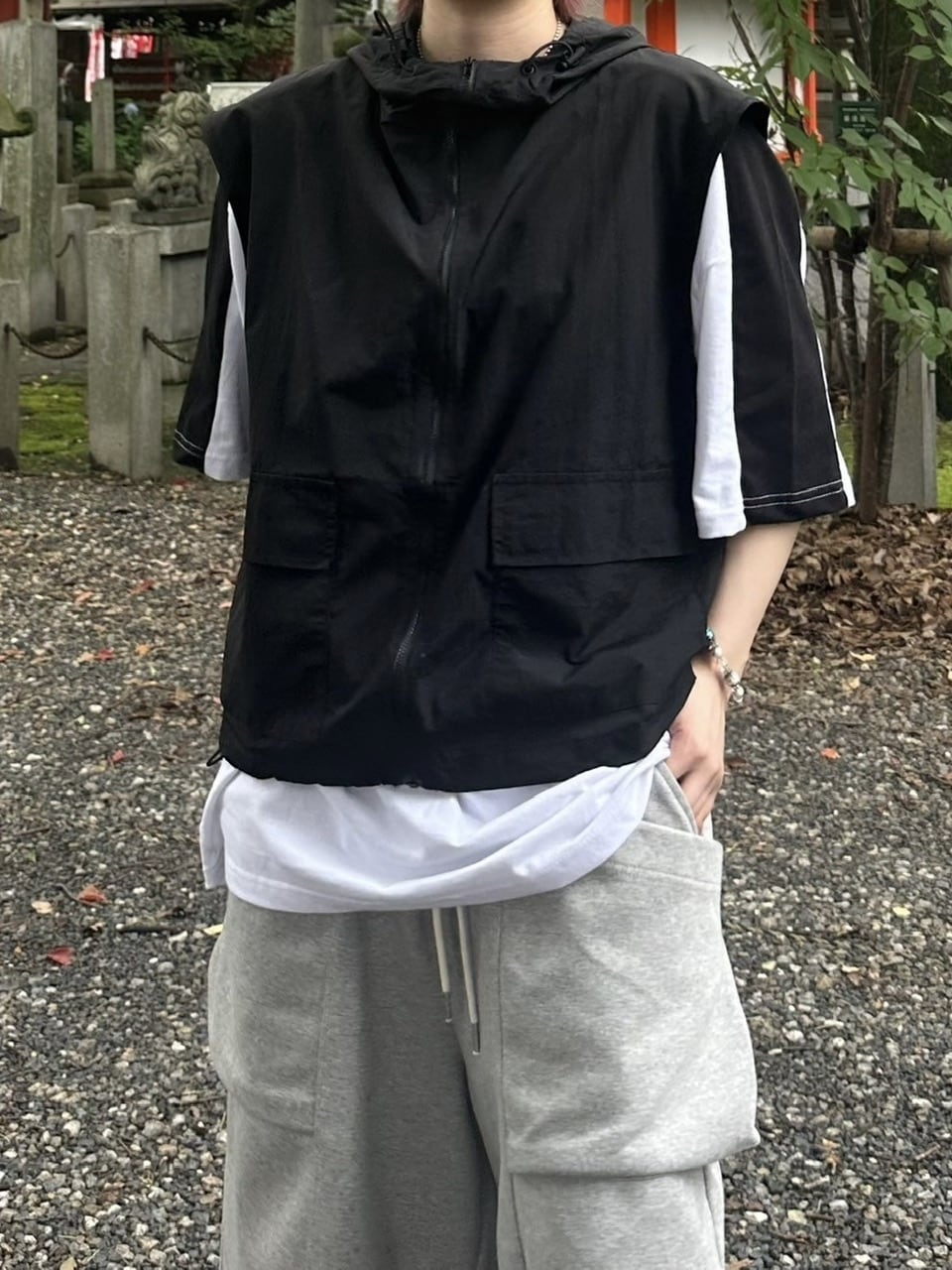 受注制【youll】nylon hooded vest (2color)