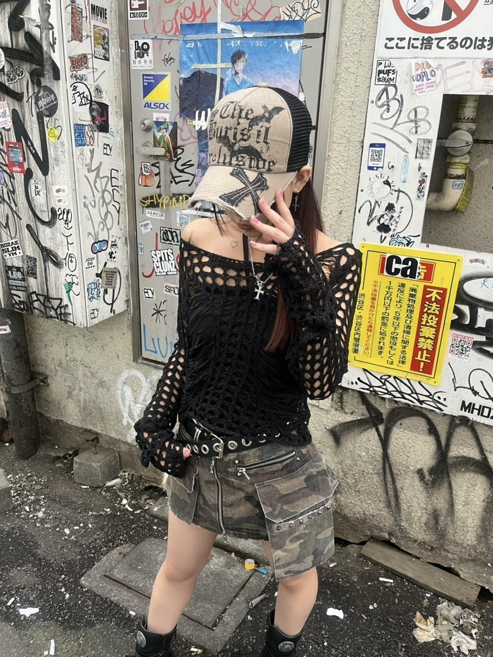 受注制【Never mind the XU】damage summer knit (3color)