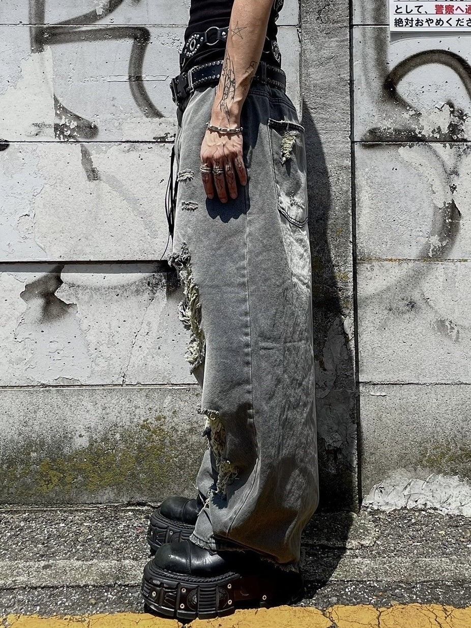 受注制【Never mind the XU】damage denim pants (3color) / 【ネバーマインドザエックスユー】ダメージデニムパンツ