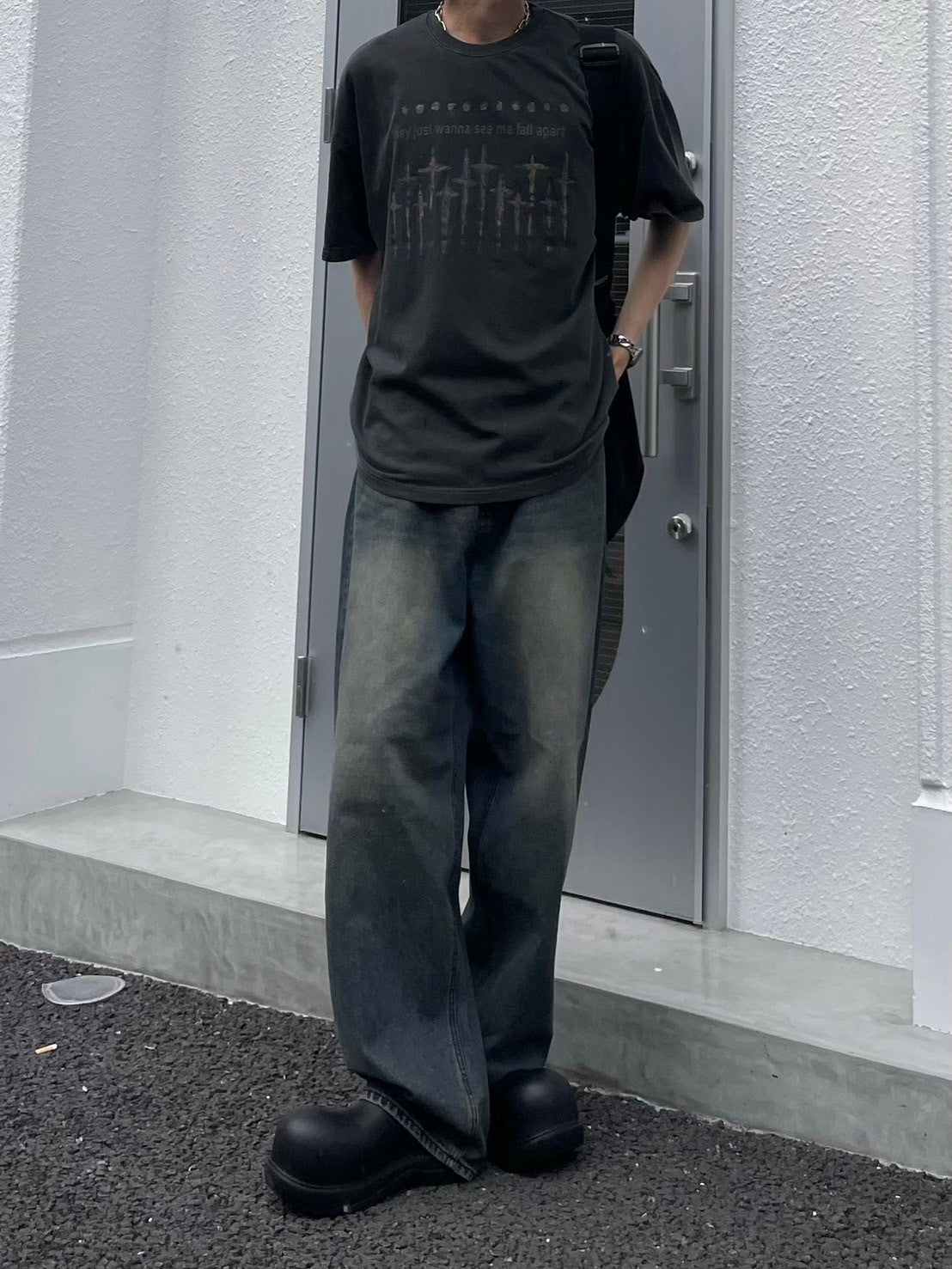 受注制【Chikashitsu +】pigment cross print t-shirt (2color)