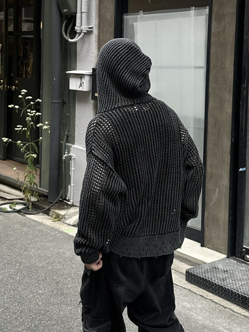 大阪店WEB限定受注制【Chikashitsu +】mesh zip damage hoodie (2color) / 【チカシツプラス】メッシュダメージジップアップ長袖パーカー