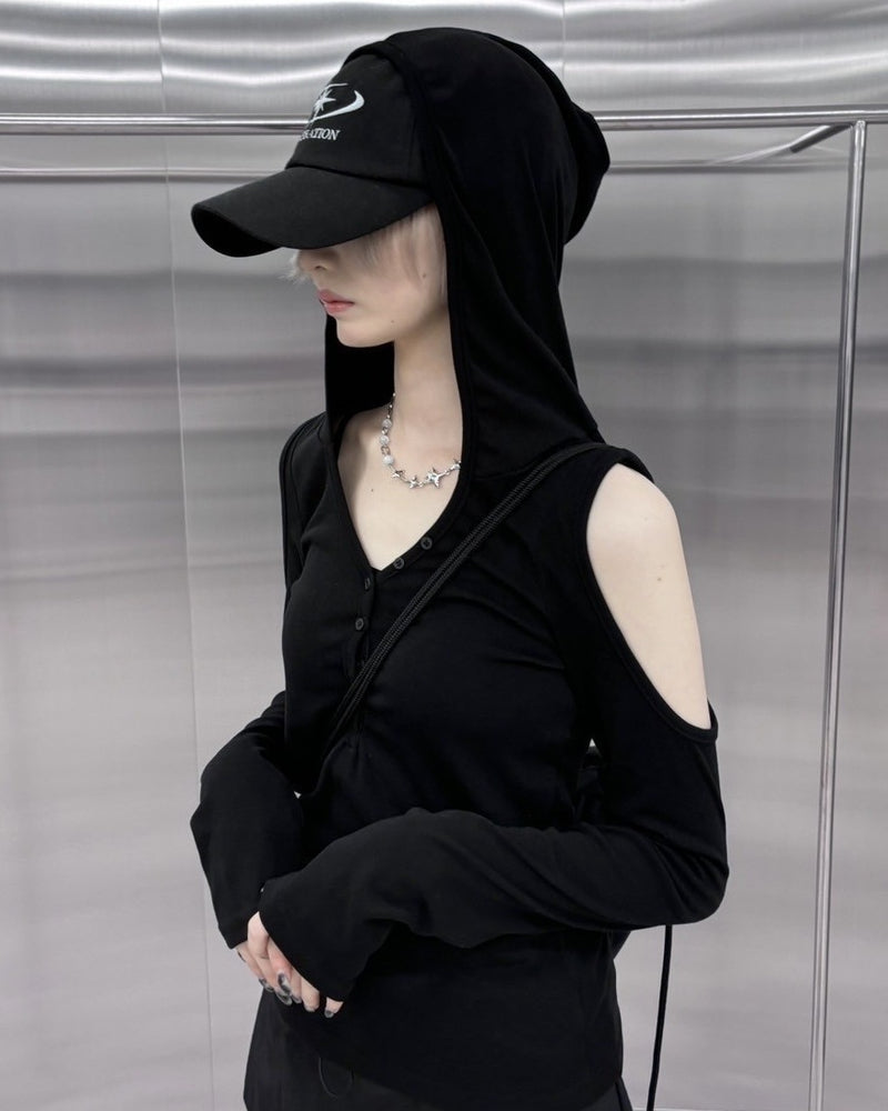 【nmtc +】shoulder slit hooded long sleeve tee (3color)