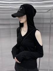 【nmtc +】shoulder slit hooded long sleeve tee (3color)