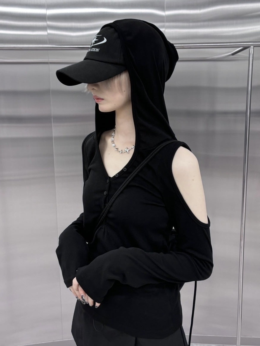 【nmtc +】shoulder slit hooded long sleeve tee (3color)