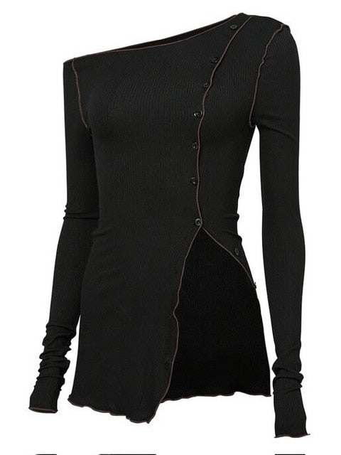 【FLAREUP】One-Shoulder Lettuce Stitch Cardigan