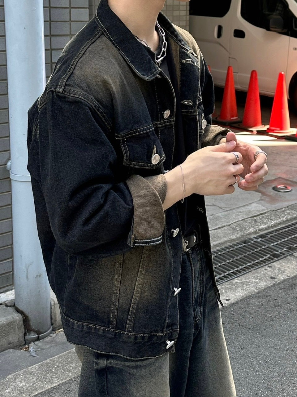 受注制【Chikashitsu +】vintage wash denim jacket 2 (2color)