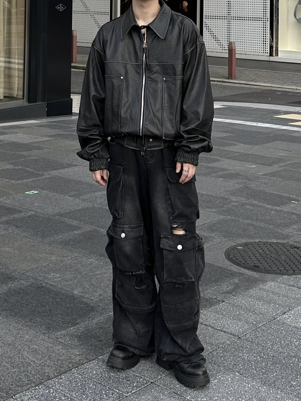 大阪店WEB限定受注制【Chikashitsu +】washing vegan leather jacket (2color)