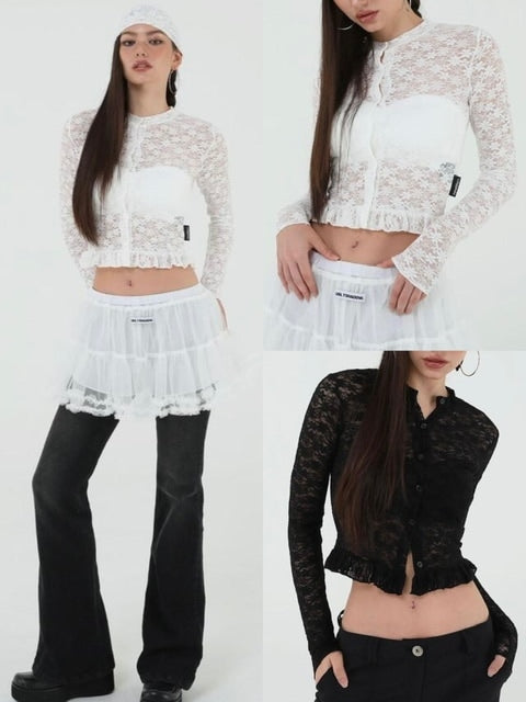 【Uglyshadow】LACE FRILL CARDIGAN / 【アグリーシャドウ】レースフリル長袖カーディガン