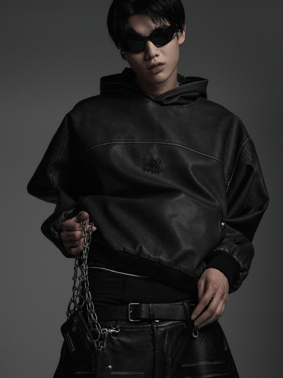 【Rosen Kreuz】VINTAGE LEATHER SHIRRING HOODIE