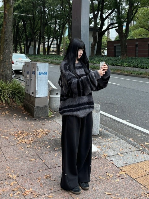 受注制【Chikashitsu +】hairy border knit (3color