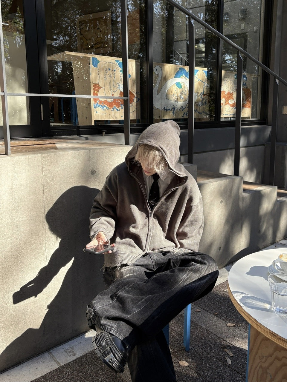 大阪店WEB限定受注制【Chikashitsu +】full zip up knit hoodie (3color)