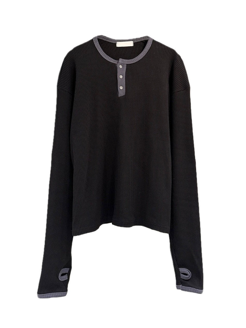 受注制【youll】henry neck waffle long tee (2color)