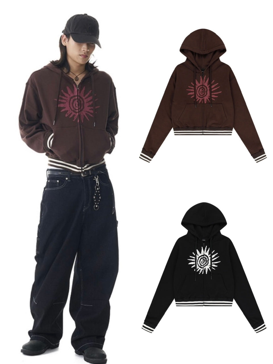【AAKAM】Cracked Sun Zip-Up Hoodie
