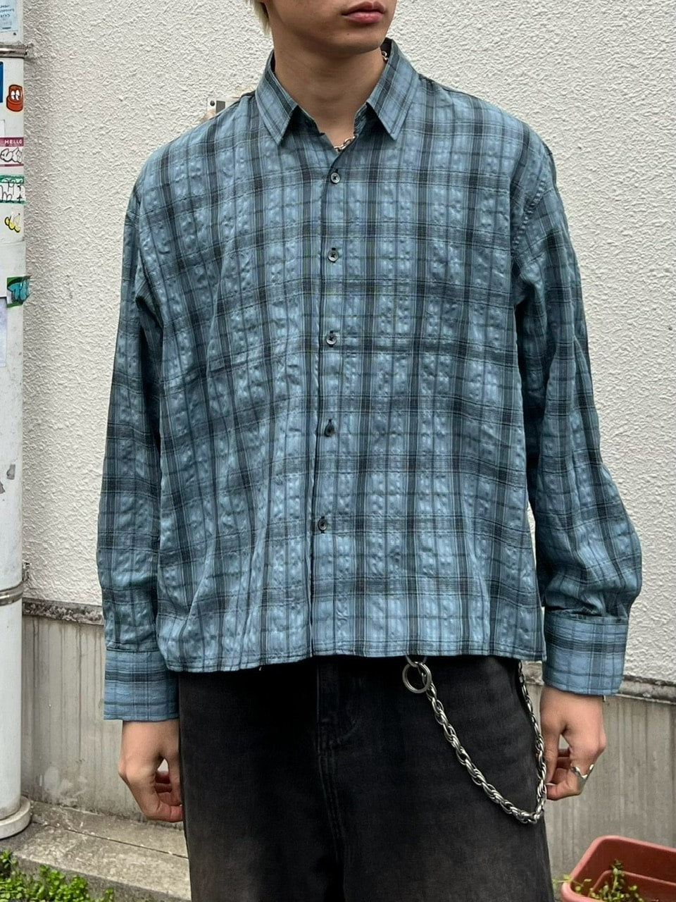 大阪店WEB限定【Chikashitsu +】cropped check shirt (2color)