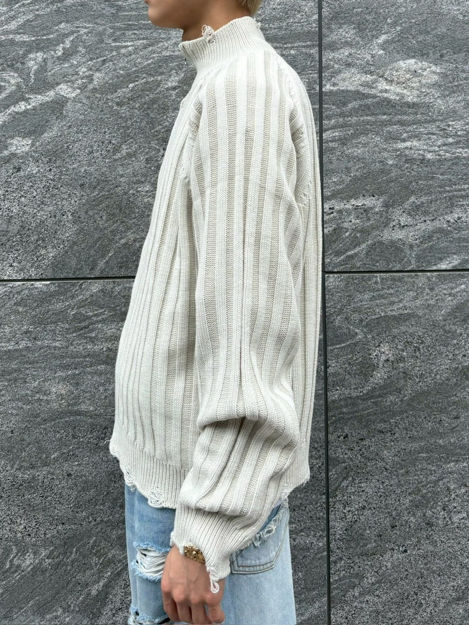 受注制【nmtc +】damage zip up knit (3color)