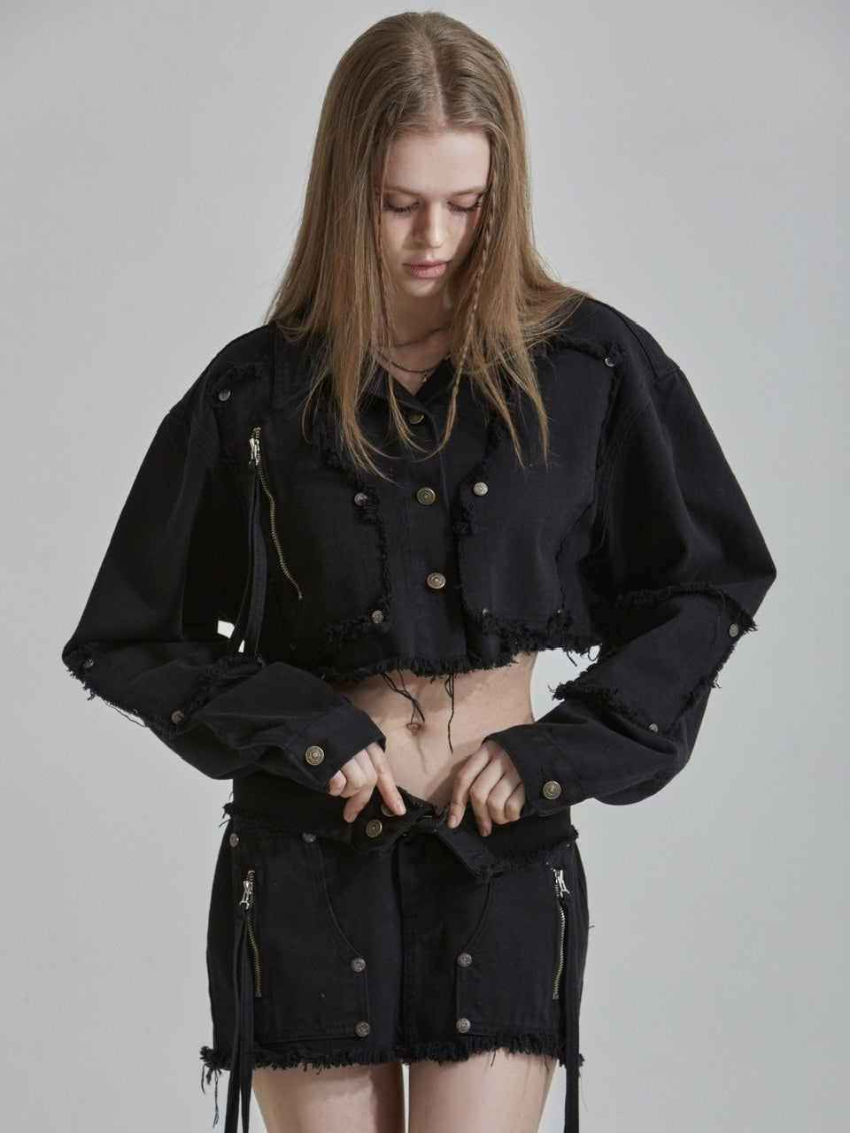 【GATELESS】FRINGE CROPPED DENIM JACKET