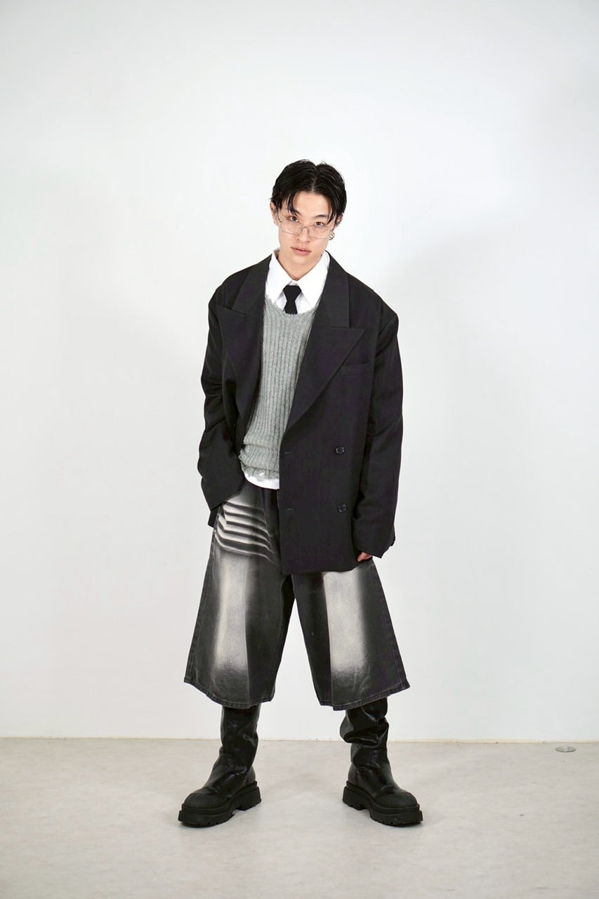 受注制【Chikashitsu +】8-length bermuda denim pants (2color) / 【チカシツプラス】8分丈バミューダハーフデニムパンツ