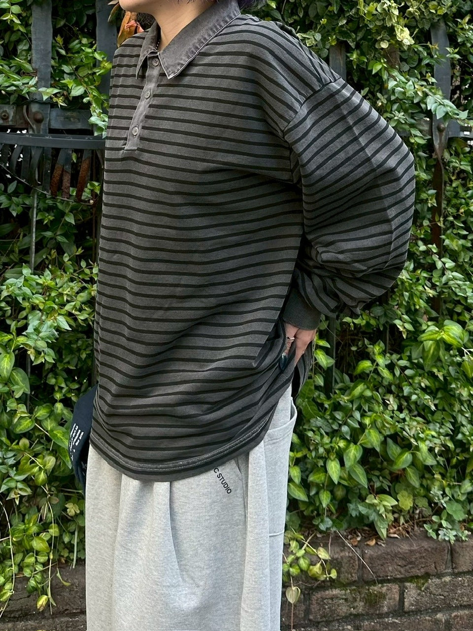 受注制【youll】pigment border polo long tee (2color)