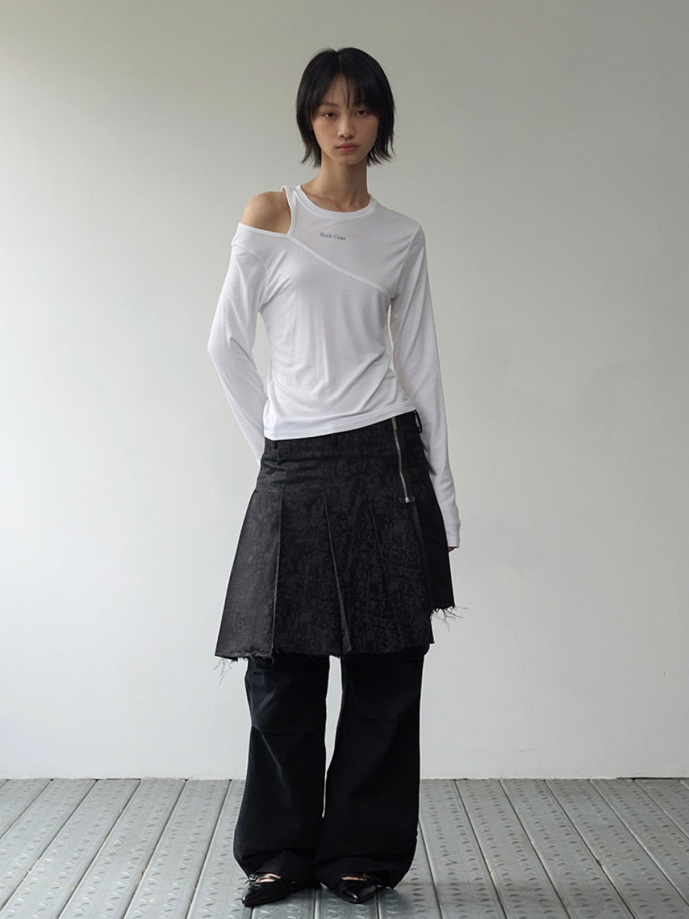 【ROCK CAKE】One Shoulder Layered Top