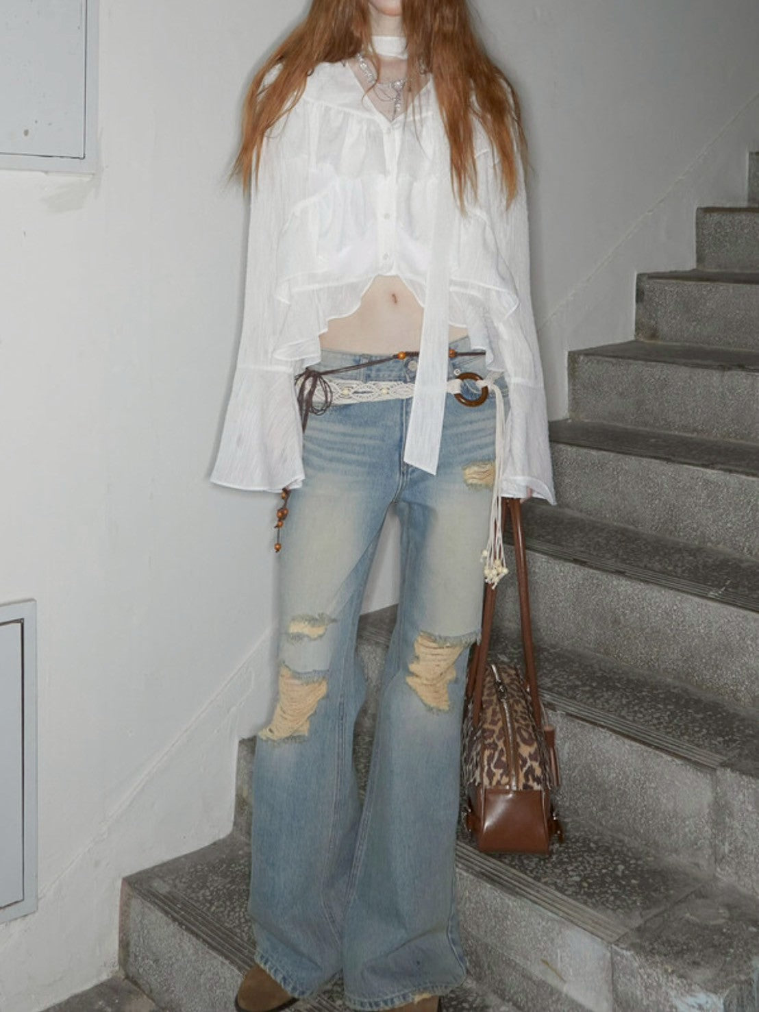 【NOT KNOWING】Destroyed Flared Jean