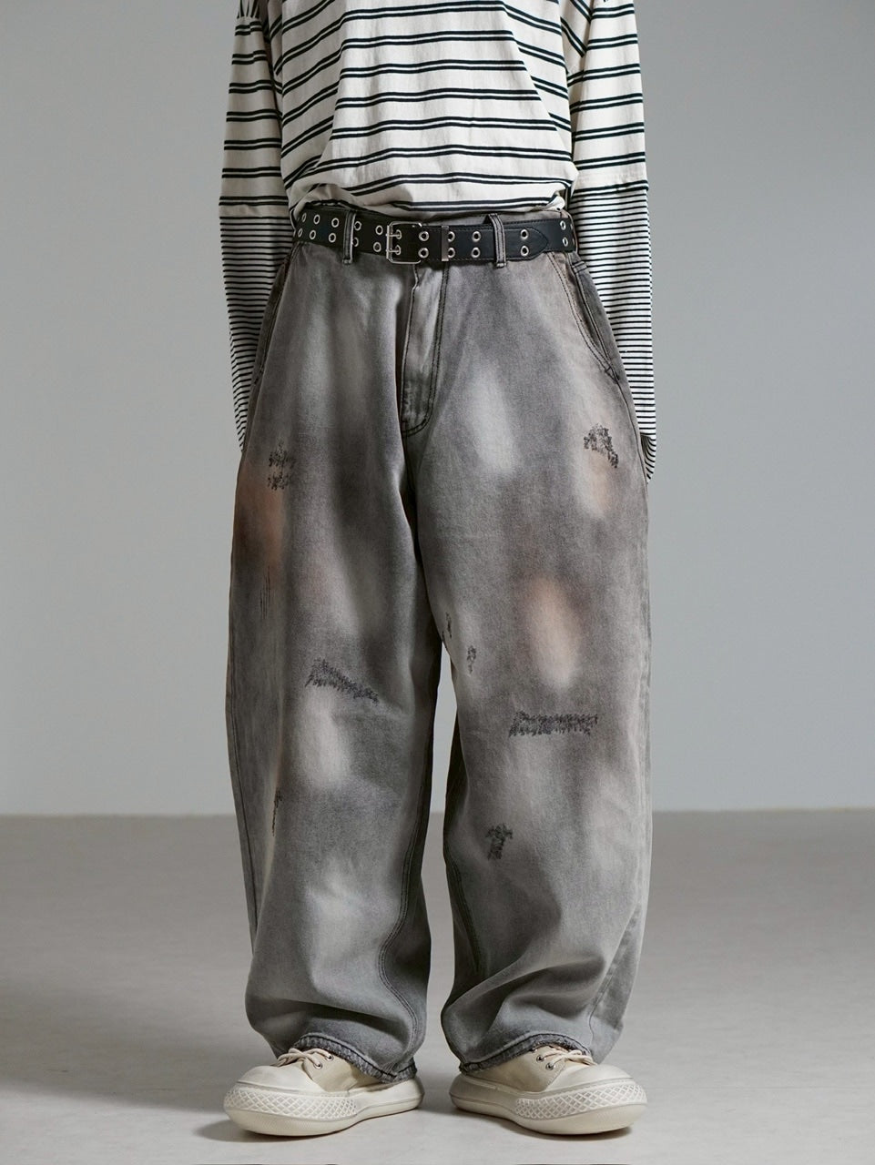 Chikashitsu +】point wash balloon denim pants (2color