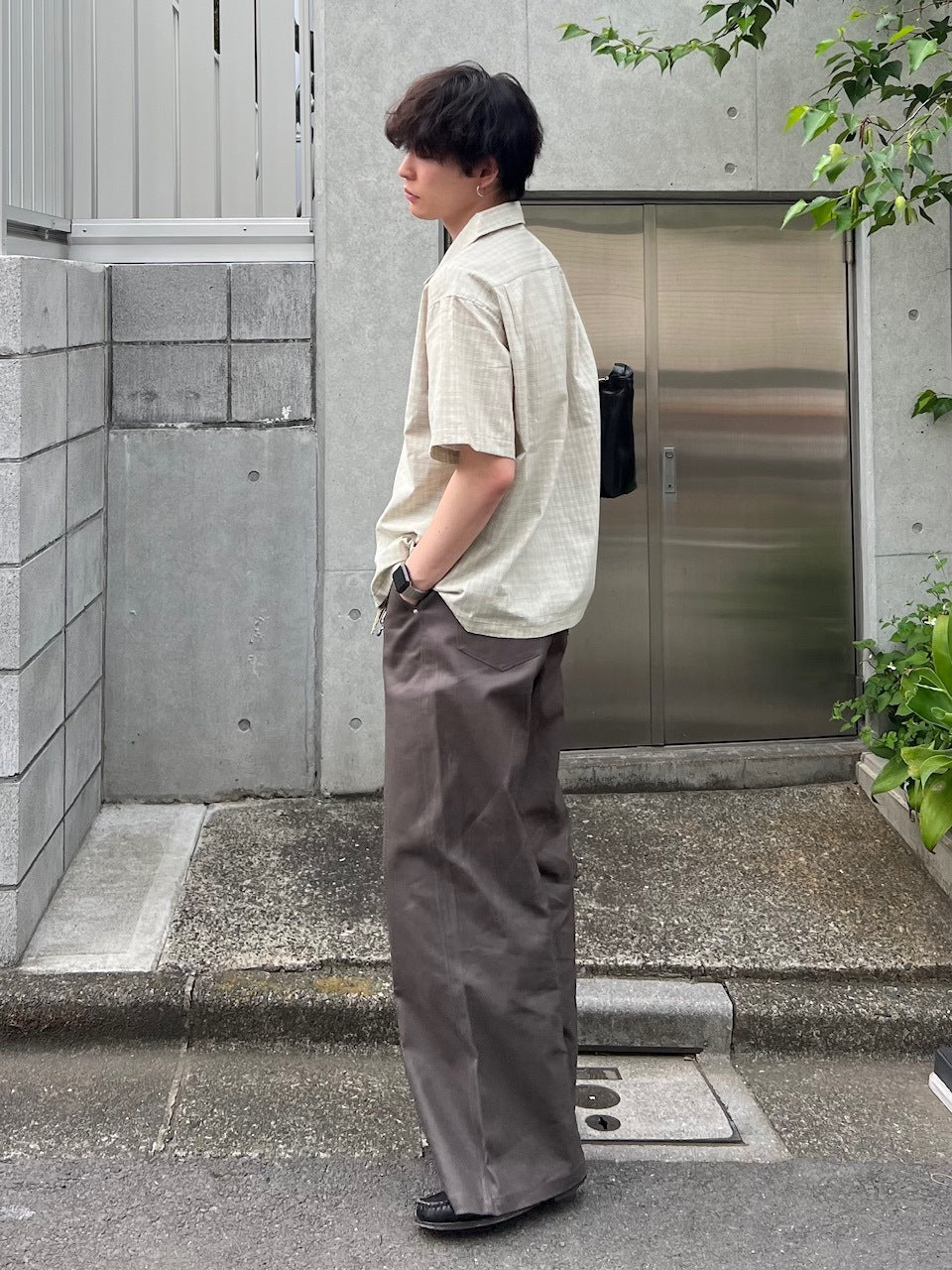 東京店WEB限定受注制【Chikashitsu +】Open collar check shirt (2color)