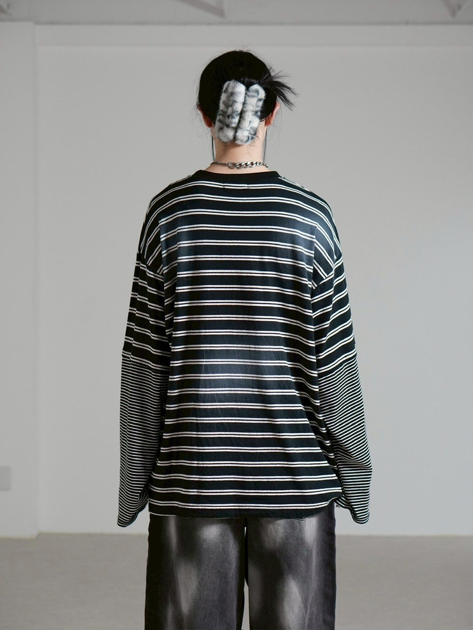【Chikashitsu +】oversized layered border washed long sleeve / 【チカシツプラス】オーバーサイズウォッシュドレイヤードボーダー長袖Tシャツ(2color)