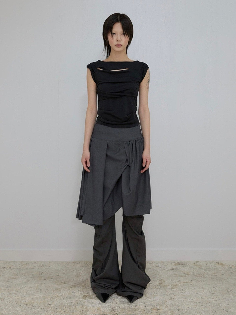 【FLAREUP】Asymmetrical Draped Midi Skirt