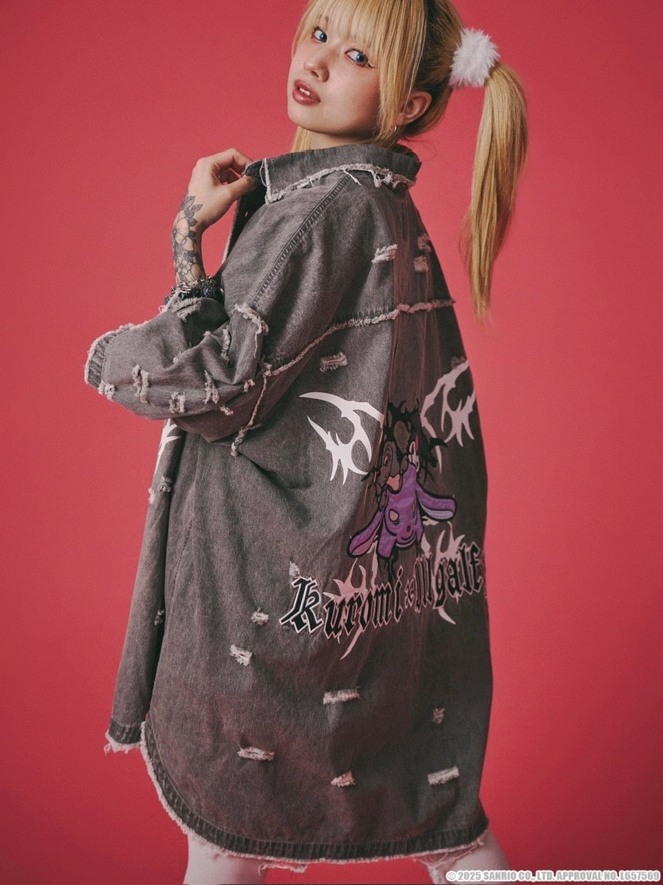 【GALFY×KUROMI】イルガルフィーボロボロデニム半袖BIGシャツ