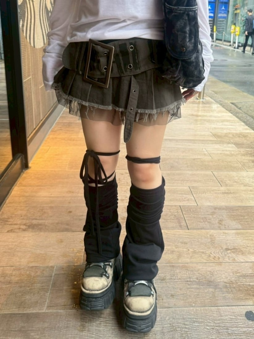 【Cest Nous】Printed Belted Pleated Skirt