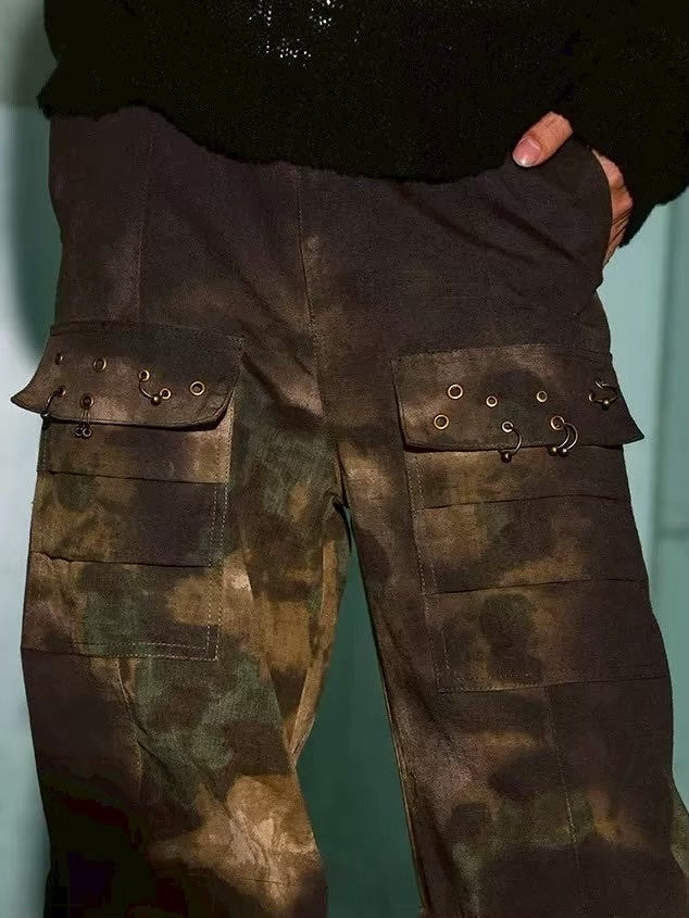 【DND4DES】CAMO DISTRESSED OVERSIZE CARGO PANTS