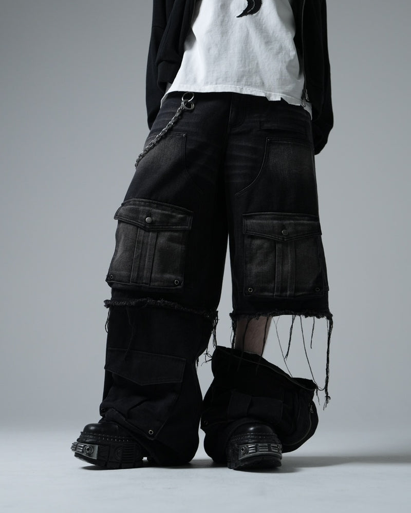 【CHIKASHITSU PLUS HIGH】Layered zip cargo denim pants