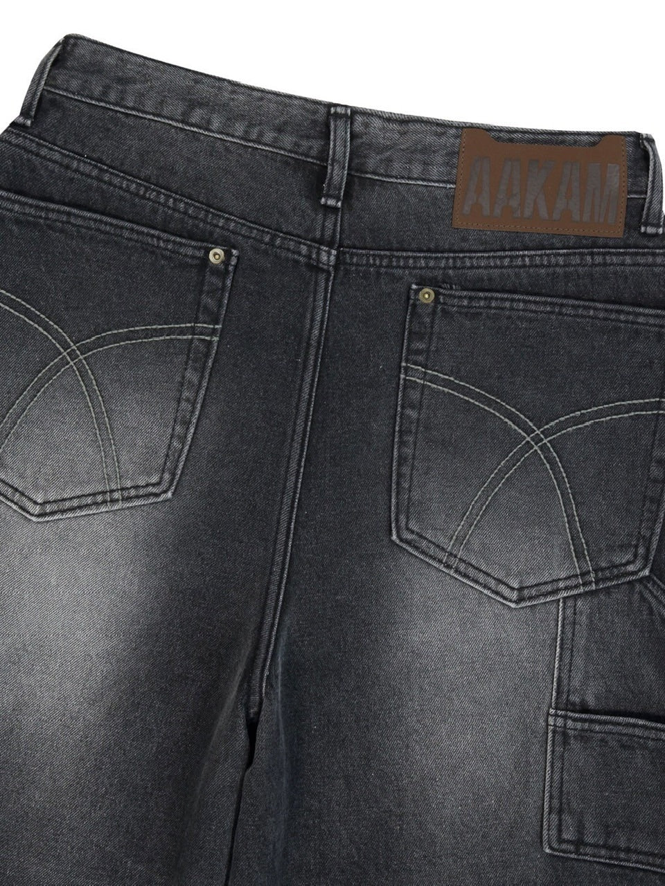 【AAKAM】Washed Double Knee Bermuda Denim Pants