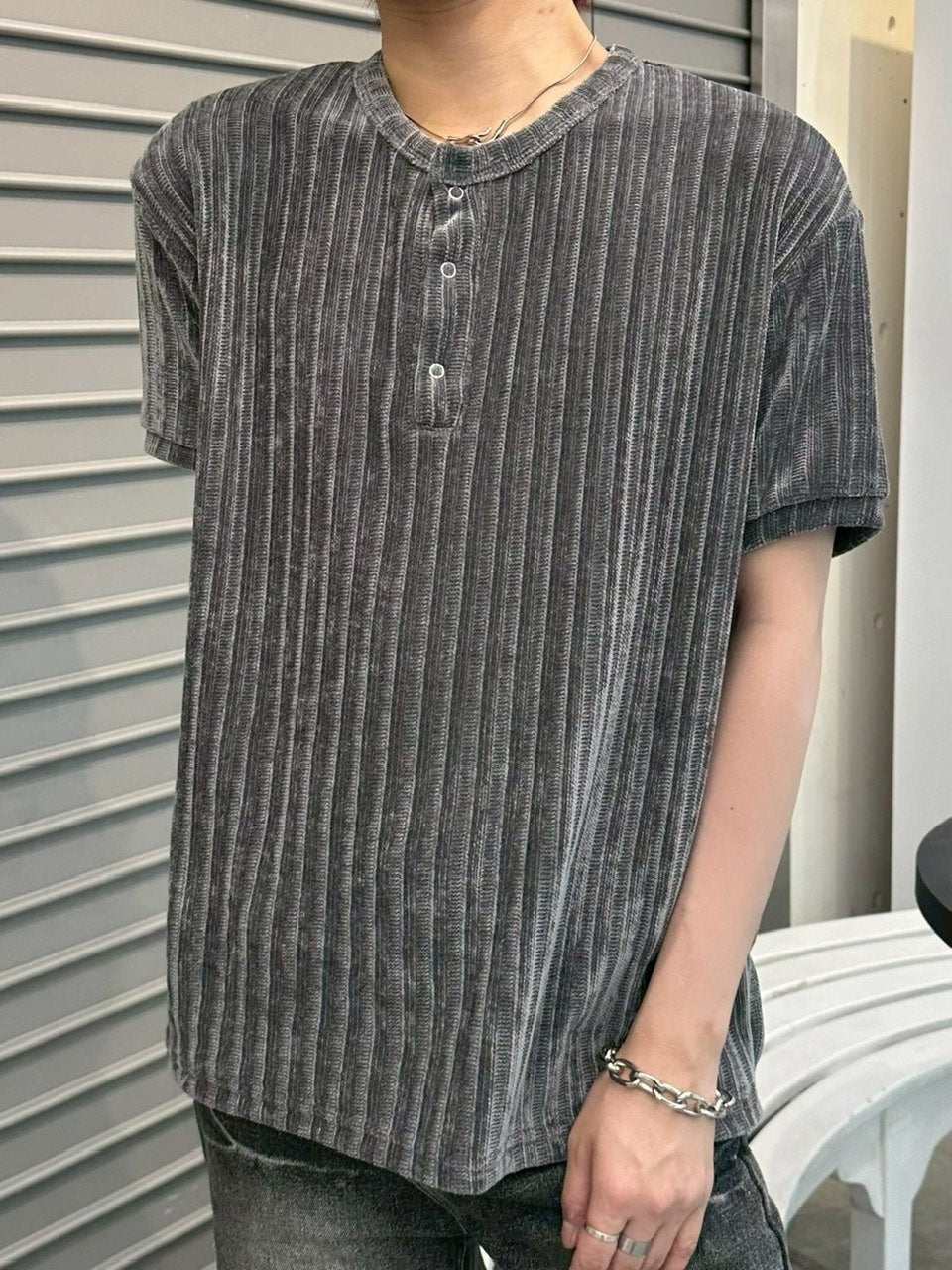 受注制【LUV CODE】henry neck half sleeve velours top (4color)