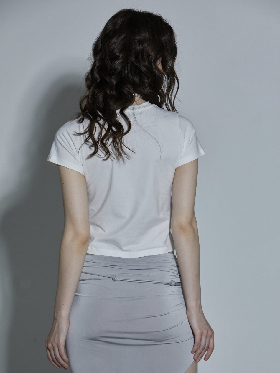 【GATELESS】RIBBON PRINT LOGO CROPPED T-SHIRT / 【ゲートレス】リボンプリントロゴクロップド半袖Tシャツ